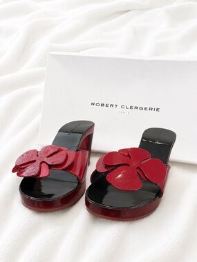 Robert Clergerie Red Patent Floral Slide Mules